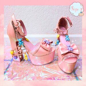 Dolls Kill Sugar Thrillz Teddy Bear Charm Platform Heels Kawaii Pastel Fairy Kei